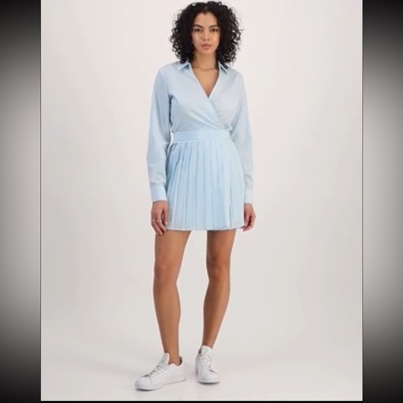 *NWT* And Now This Long Sleeve Pleated Wrap Mini Dress, Sz M, Pastel Blue - Picture 2 of 10